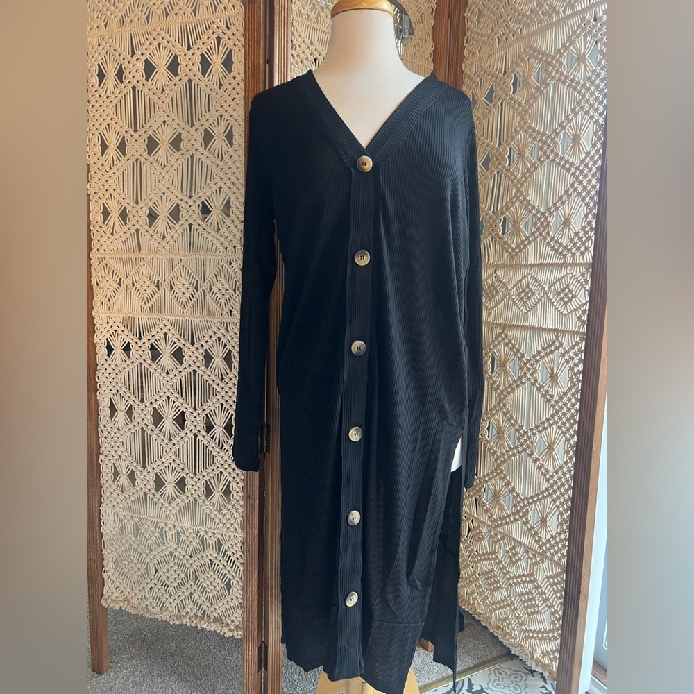 Zenana Black Button-Down Dress Long Cardigan
